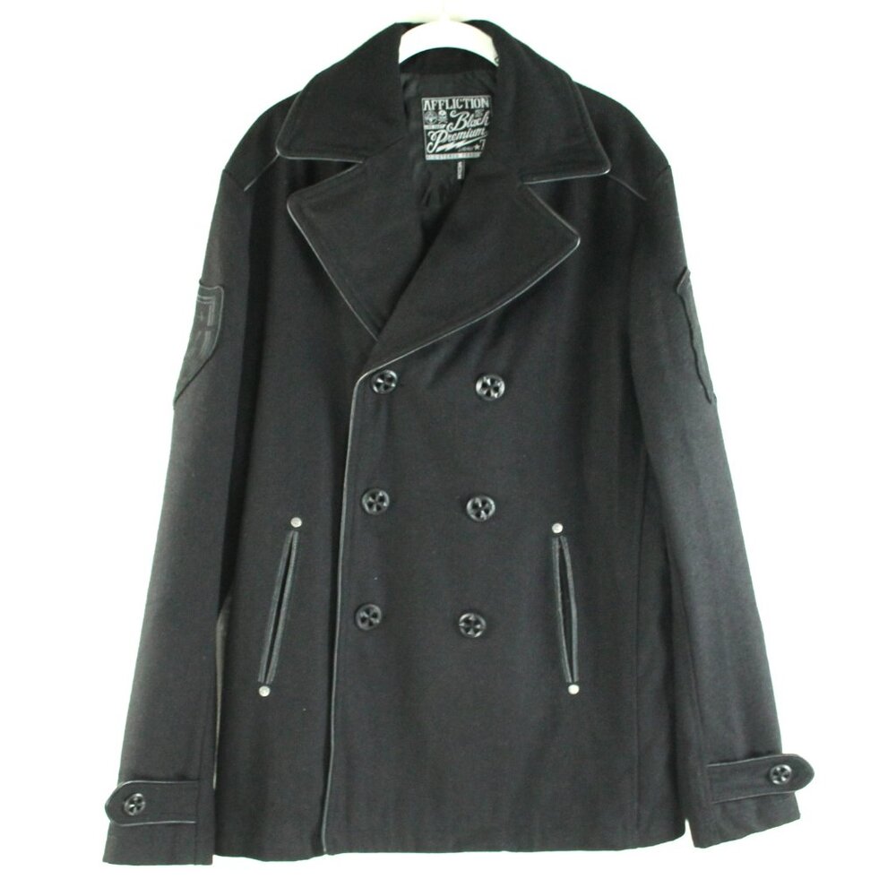 Affliction Black Double Breasted Embroidered Skul… - image 1